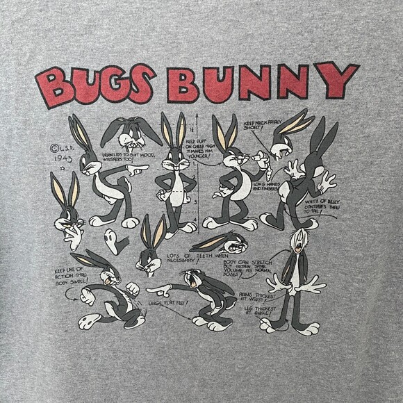 VTG Looney Tunes Bugs Bunny Gray Crewneck Single Stitch Cotton T-Shirt Sz M - Picture 6 of 8